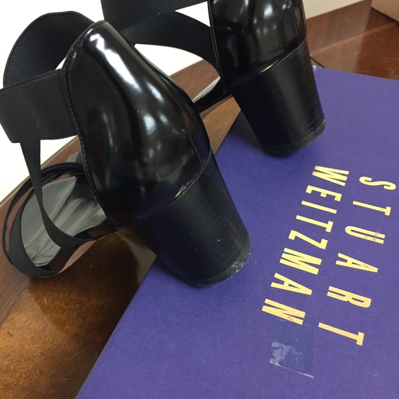 STUART WEITZMAN BLACK SANDALS SZ 7.5 M, 2 inch heels - Picture 3 of 12